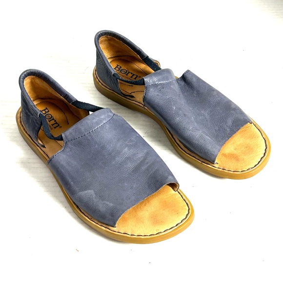 Born Shoes - Born Cove Modern Blue Leather Flat Sandal Womens Size 8 M